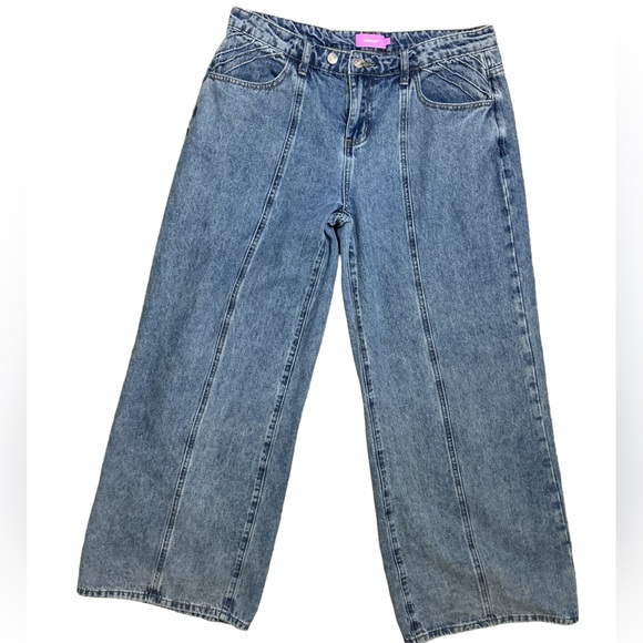 Edikted Denim - Edikted High Rise Straight Leg Jeans Medium Wash Seam Detail Size Large